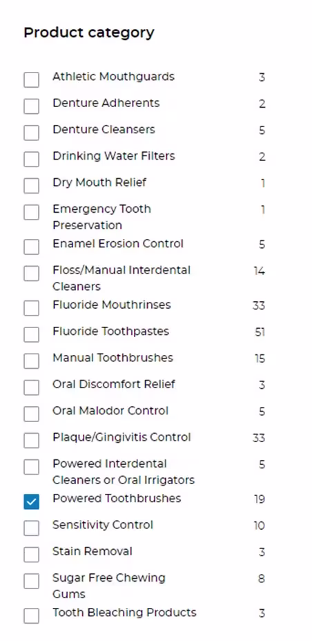 Image showing the ADA product search features on their website