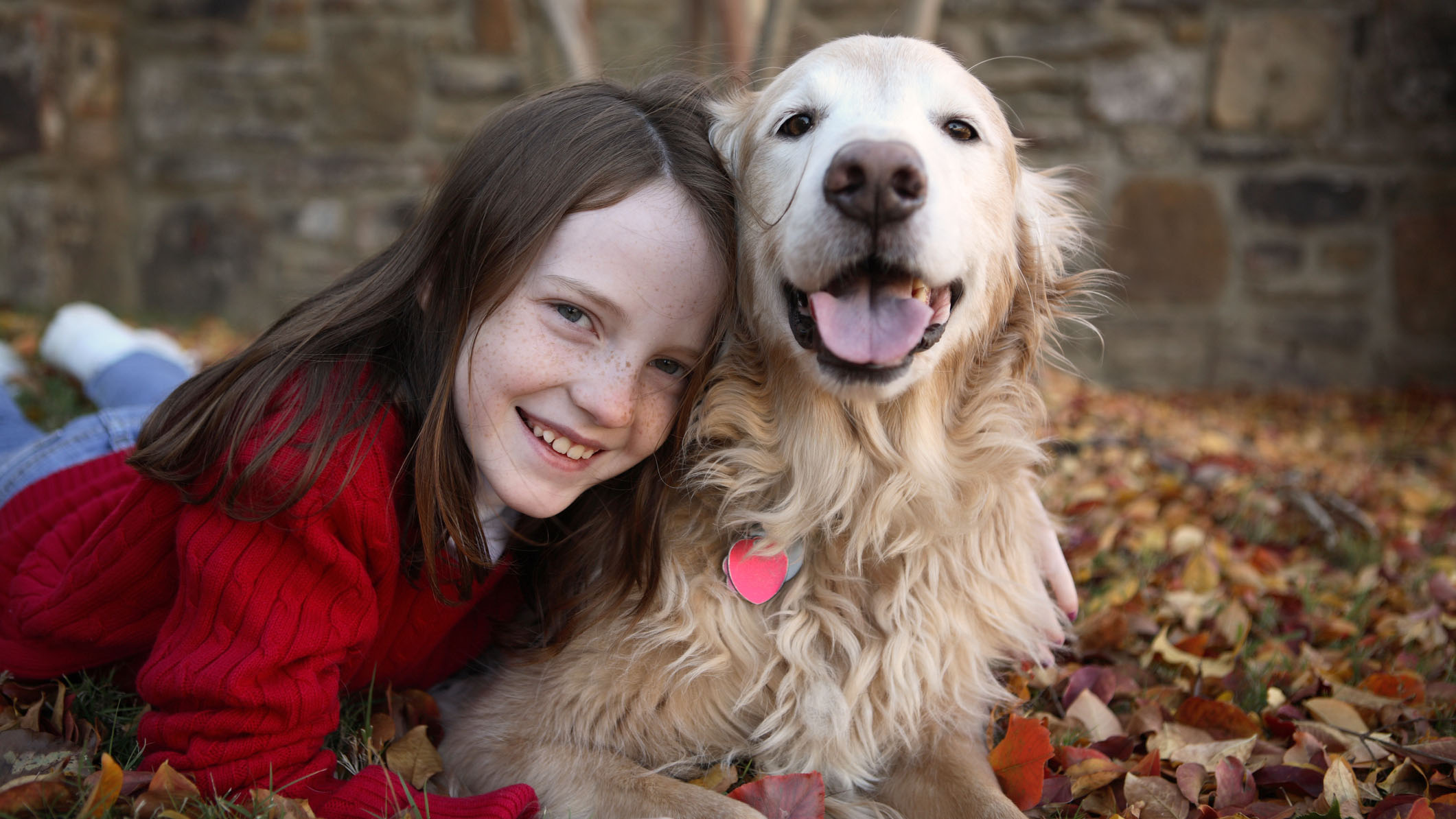 A young girl hugging a dog