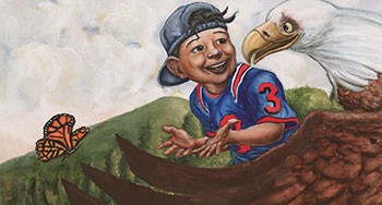 Boy with eagle illustration of boy with an eagle