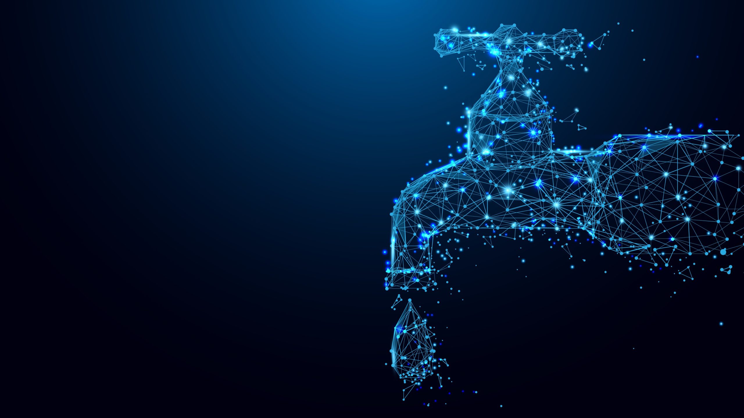 A faucet made up of blue dots and lines with a dark blue background