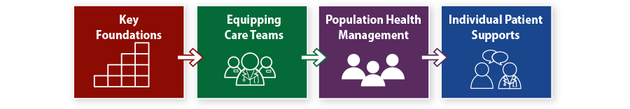 Key foundations; equipping care teams; population health management; individual patient supports.